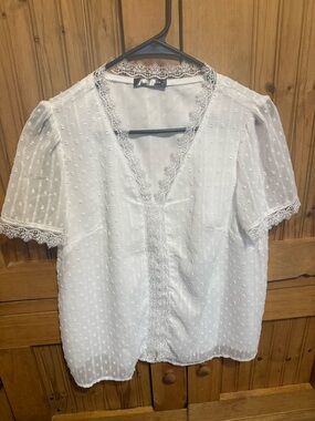 Delicate White Lace-Trim Women's Blouse